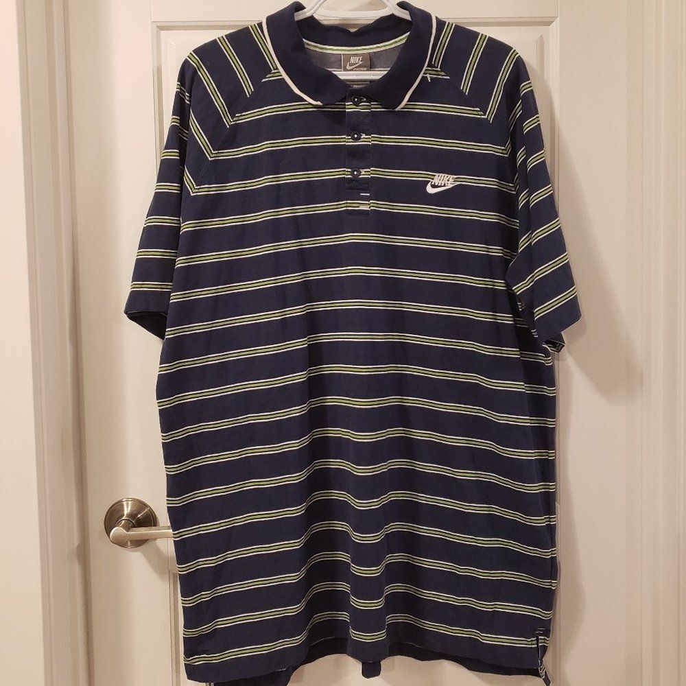 Nike Sportswear FIT DRY XXL Navy Green Horizontal Striped Men's Golf Shirt